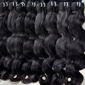 <b>Body</b> <b>Wave</b> Human Hair Bundles Natural Black Soft Wavy Hair Extensions Double Weft Thick Full Hair Bundles For Salon Use - Product Image 1