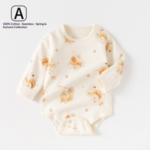 Combinaison bébé unisexe à manches longues, imprimé chien, double face, en pur coton, à épaules ouvertes, pour l'automne, style pull triangulaire pour ramper - Product Image 3