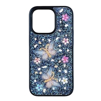 Coque de téléphone portable personnalisable en TPU+PC avec design 3D de luxe, motif papillon, 6 couleurs, procédé de strass thermocollants pour iPhone 14