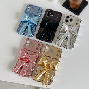 Funda de teléfono 3D con forma de lazo, rosa, galvanizada, para iPhone 16, 15, 14 Pro Max, con protección para la lente de la cámara, para iPhone 17 Pro Max, nueva funda 2025 para chicas - Product Image 2