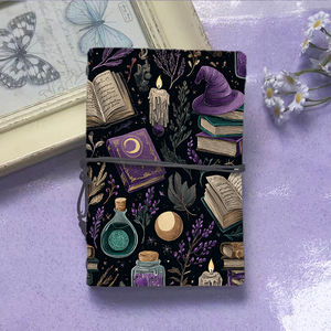 Carnet de notes A6 de bureau fait à la main 160 pages Premium Welfare for Top Employees with Books Candles Witch Hat Potions Pattern on the - Product Image 2