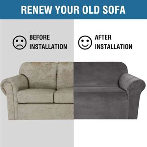 Luxury Velvet Stretchable <b>Sofa</b> <b>Cover</b> Living Room <b>Sofa</b> <b>Cover</b> 2 Seater Love Seat Size Grey <b>Sofa</b> <b>Cover</b> - Product Image 4