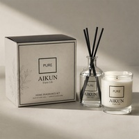 Set de Aromaterapia AIKUN con Difusor de Varillas y Vela en Envase de Vidrio, Aroma a Almizcle Blanco, para Hoteles, Spas y Regalos