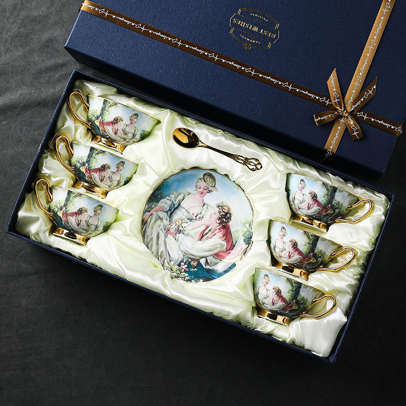 Blue beauty six cup dish spoon gift box
