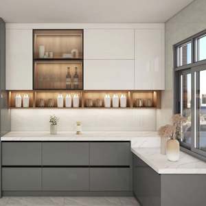 Juego de Gabinetes de Cocina Modernos Pequeños de PVC/Laca a Medida, con Revestimiento de Vinilo, de Proveedor de Guangdong - Product Image 1