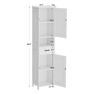 Armoire de rangement haute noire pour salle de bain avec portes coulissantes, meuble de rangement autoportant avec tiroir et compartiment ouvert pour petits espaces - Product Image 3
