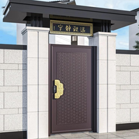 Portail de cour à double battant personnalisé, style héritage, avec plaque décorative festonnée motif nuage et méandre, pour villa chinoise traditionnelle