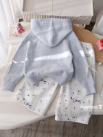 Nouvel ensemble pull pour filles printemps-automne, sweat à capuche élégant motif chien de dessin animé, tenue deux pièces en tricot pour bébé automne