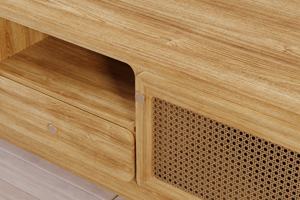 Table TV en bois de teck massif série René avec accent en rotin naturel pour salle à manger dans le salon - Product Image 4