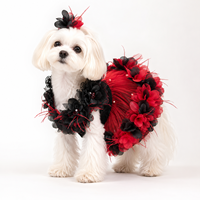 Robe de luxe personnalisée pour chien, rouge et noir, avec appliques florales 3D, en tulle superposé, pour fête, petite taille, jupe pour chiot, robe OEM, vente en gros