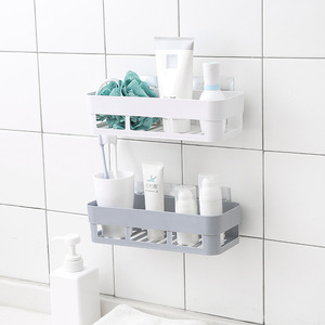 Wall Mounted Bathroom Storage Rack Suction Cup Rectangular Durable White Beige Gray 1 Layer Shower Organizer - Product Image 2