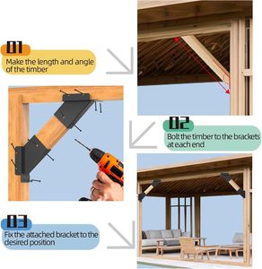 Structure de support pour pavillon extérieur avec angle renforcé à 45 degrés et trous pour connexions en <span class=keywords><strong>bois</strong></span> et en rotin - Product Image 5