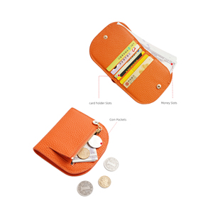 Femmes à la mode mince minimaliste en cuir véritable Mini portefeuille couleur <span class=keywords><strong>Orange</strong></span> peau de vache <span class=keywords><strong>porte</strong></span>-<span class=keywords><strong>monnaie</strong></span> petit argent portefeuilles pour les femmes - Product Image 2