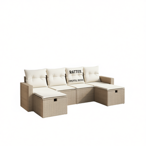 Ensemble de canapés de jardin en rotin PE beige modulaire, design moderne, mobilier d'extérieur, coussins en mousse haute densité confortables - Product Image 1