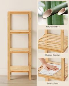 Narrow Bathroom Shelf, <b>Standing</b> Towel Rack, <b>Corner</b> Rack Multifunctional Storage Rack 4-Tier Bamboo Shelf, for Living Room - Product Image 1