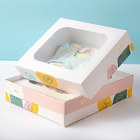 Emballage pour vêtements de bébé, sous-vêtements, petite boîte en papier personnalisée bon marché, boîte cadeau en papier avec couvercle transparent, boîtes d'emballage en carton