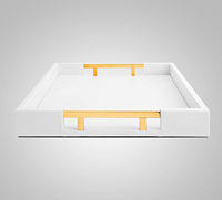 Rectangle moderne élégant blanc brillant décoratif Table basse parfum salon cuisine plateau de service avec poignées en métal doré