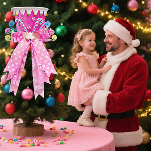 Décoration <span class=keywords><strong>de</strong></span> sommet <span class=keywords><strong>de</strong></span> sapin <span class=keywords><strong>de</strong></span> Noël en velours rose avec nœud, grande taille, pour fêtes et décoration intérieure - Product Image 4