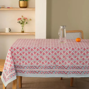 Nappe en coton imprimé bloc indien Design Floral lavable en Machine fête de mariage couverture de Table décorative pour la maison - Product Image 1