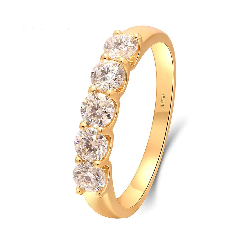 Custom Wholesale 18K Gold Matching Ring Lab Synthetic Diamond Ring Female 5pcs 30 Points Row Set Diamond Ring