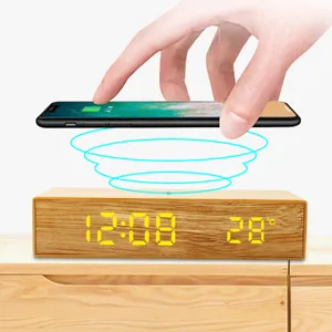 Um Digital Dois Portátil Rápido 2023 Mesa De Cabeceira E Bambu Com Melhor Despertador Presente Relógio Carregador Sem Fio Relógio