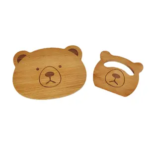 Diseño de oso de dibujos animados Cuchillo de madera para niños Tabla de cortar de frutas y verduras Herramientas de cocina y juguete educativo Artesanías de madera hechas a mano