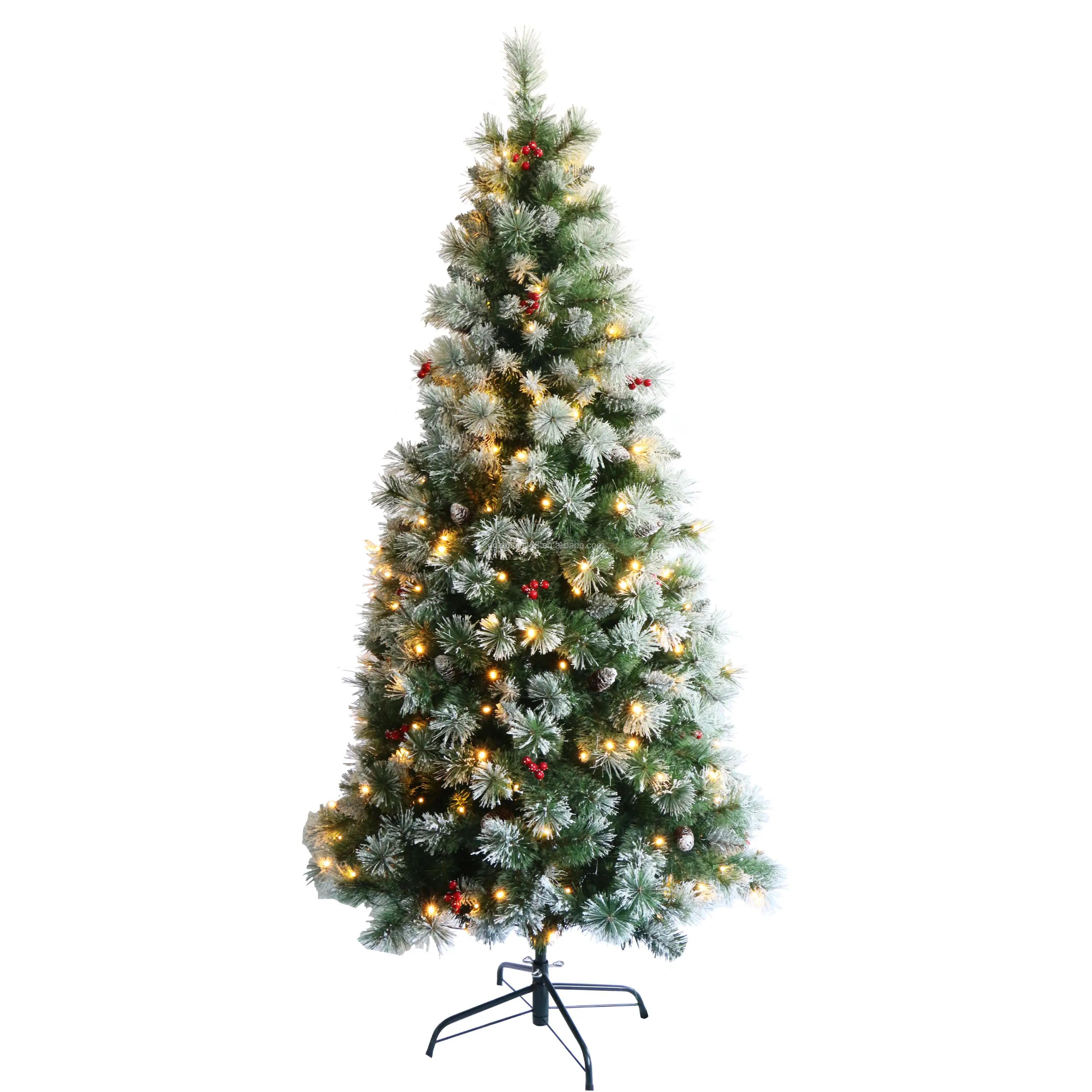 7FT Trendy Green Pre-lit Pine Needle Artificial Christmas Tree with LED Lights