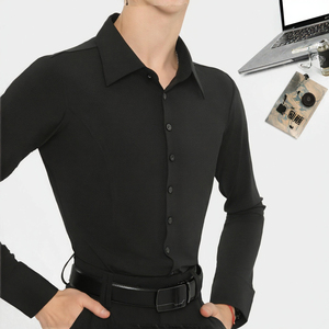 Camisa de Hombre de Manga Larga, Tejido Elástico en Cuatro Direcciones, Sin Plancha, Teñido Liso, Cierre de Botón Sencillo, Elegante, Antiencogimiento - Product Image 2