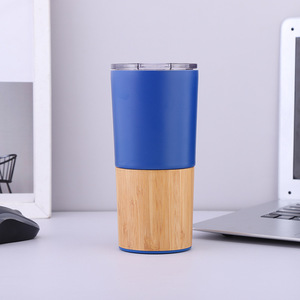 Taza de café aislada de acero inoxidable 18/8 con recubrimiento en polvo al por mayor, vaso de vacío exterior de doble pared para coche con carcasa de bambú - Product Image 6