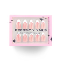 30 pièces de faux ongles en acrylique de haute qualité, courts, roses avec bord blanc, forme amande française, vente en gros en usine, personnalisation disponible