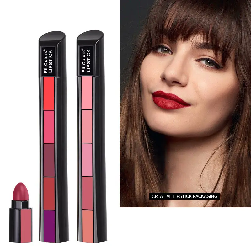 Fit Farben matte 5-farbe mini 5 in 1 lippenstift kombination 5 abschnitte matte samt farbe nicht-stick lip gloss lippenstift