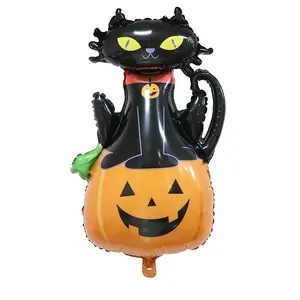 Heißer verkauf schwarz pussy mit kürbis geformt halloween party dekorationen folie helium ballons