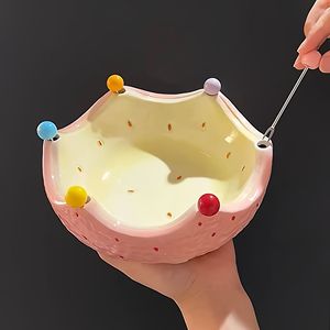Ensemble de plateaux <span class=keywords><strong>à</strong></span> dessert et assiettes <span class=keywords><strong>à</strong></span> <span class=keywords><strong>fruits</strong></span> en porcelaine de haute qualité, mignon, <span class=keywords><strong>grande</strong></span> capacité, avec fourchettes et brochettes sécurisées - Product Image 4
