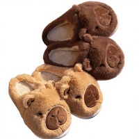 Chaussons en coton Capybara pour femmes et hommes, hiver, extérieur, maison, antidérapants, chauds, mignons, épais, doux, avec semelle extérieure en PVC et motif de dessin animé