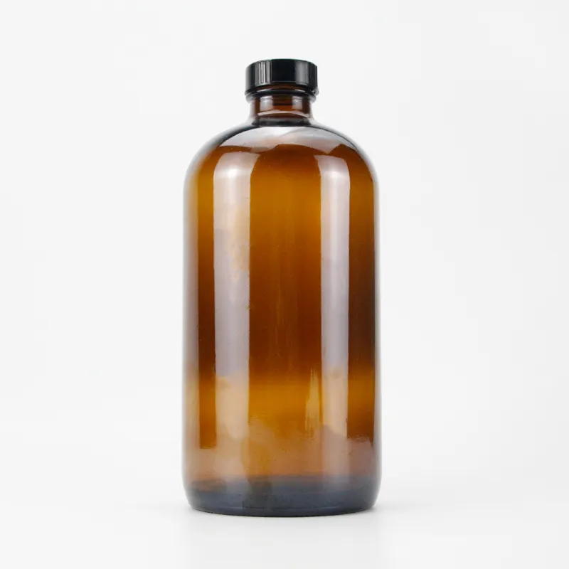 Bottiglia boston in vetro ambrato marrone rotondo da 1000ml 1L personalizzata con tappo a vite