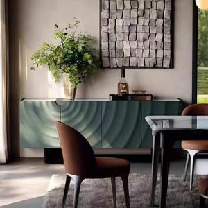 Buffet <span class=keywords><strong>à</strong></span> texture ondulée verte avec éclairage LED, armoire <span class=keywords><strong>de</strong></span> rangement avec plateau en marbre, table <span class=keywords><strong>console</strong></span> moderne pour <span class=keywords><strong>salle</strong></span> <span class=keywords><strong>à</strong></span> <span class=keywords><strong>manger</strong></span> - Product Image 2