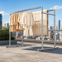 Séchoir à linge double barre grande capacité en métal, support de présentation de vêtements autoportant