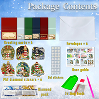 Kit de 6 cartes de vœux de Noël pliables 3D à peindre au diamant, avec perles et strass, faites à la main, pour les fêtes