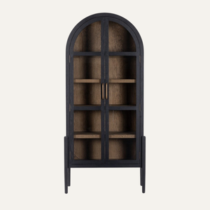 Vitrina Moderna de Madera Maciza de Mindi Noir Arch, Librería para Decoración de Sala de Estar u Oficina - Product Image 1