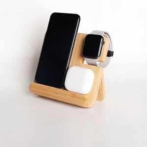 <b>Bamboo</b> Eco Friendly 3-in-1 Wireless Charger & <b>Table</b> Organizer with PD15W Fast Charger for Eco-Conscious Corporate Gifting - Product Image 1
