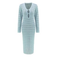 Robe longue de plage sexy en maille, dos nu, col en V, élégante, taille haute, coupe trapèze, manches longues, cache-maillot de bain transfrontalier