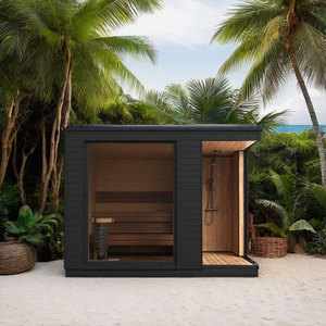 Combo de ducha de sauna de madera para exteriores-Cabina de vapor Hemlock para 4-6 personas con estufa para Garden Villa - Product Image 3