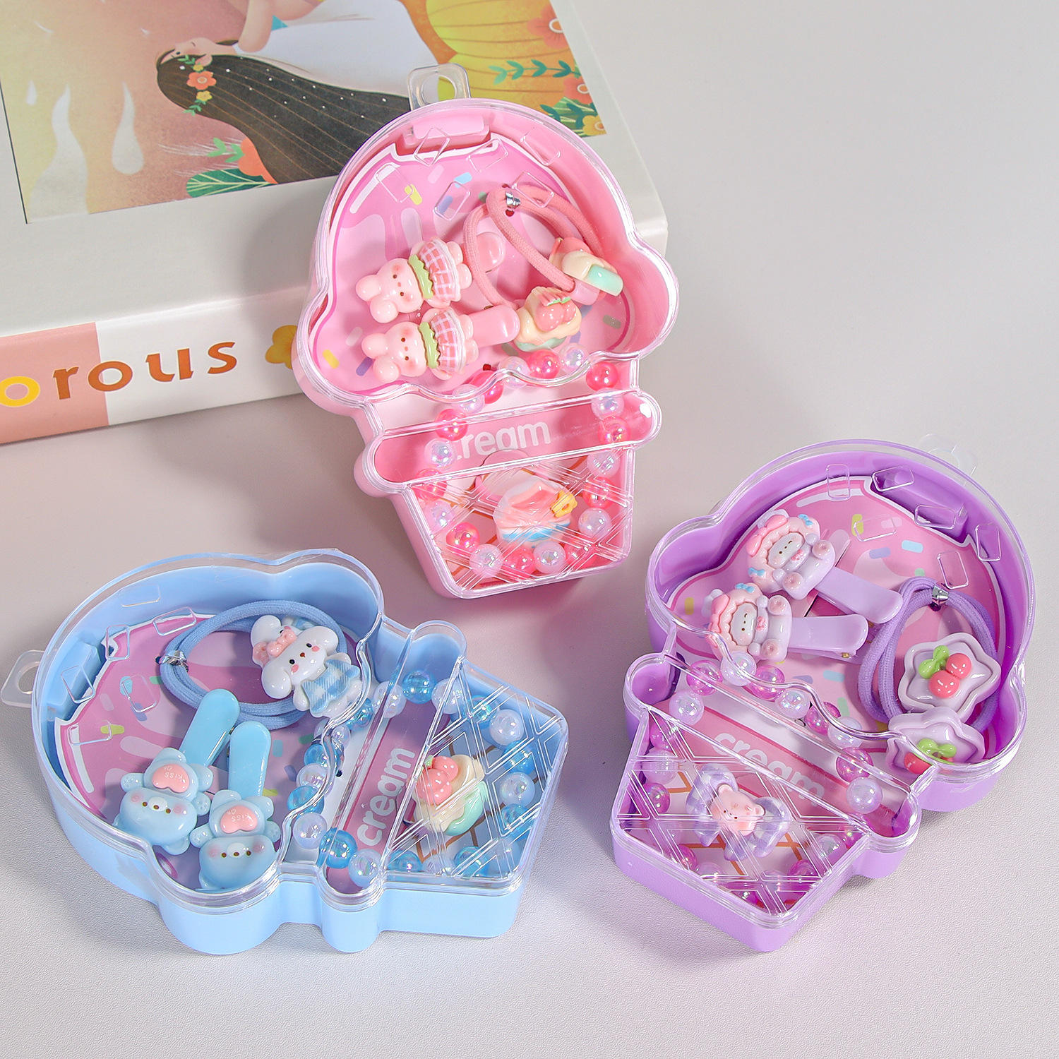 Ice Cream Hair Accessories Bracelet Ring Set 1 Box