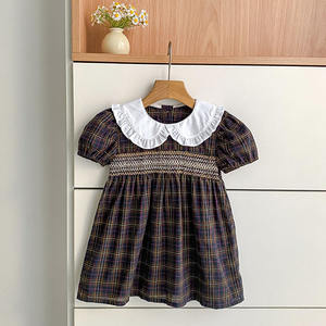 Vestido Vintage a Cuadros para Niña Pequeña, Cuello con Volantes, Manga Abullonada, Vestido Infantil Estilo <span class=keywords><strong>Retro</strong></span>, <span class=keywords><strong>Ropa</strong></span> Casual de Verano para Fiestas, 2-7 Años - Product Image 3