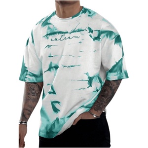 เสื้อยืดผู้ชายลายกราฟิกแบบ Tie Dye สำหรับฤดูร้อน ผ้าฝ้าย 100% คอกลม ทรงโอเวอร์ไซส์ แขนสั้น พิมพ์ลายตัวอักษร สไตล์ลำลอง - Product Image 1