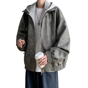American Style Trendy Embroidered PU Leather <strong>Flight</strong> <strong>Jacket</strong> <strong>Men</strong> New Winter Loose Vintage High-End Cool Hooded Zipper Closure Coat - Product Image 5