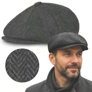 Berretto Vintage da Uomo con Visiera, Grigio Scuro, Classico per Tutte le Stagioni, Stile Newsboy - Product Image 1