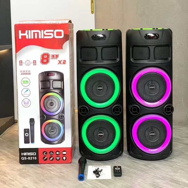 QS8208 Wireless for 5.0 Speaker RGB Dual 8inch Outdoor Square Dance Speaker with Card Slot Subwoofer 20W Battery Powered