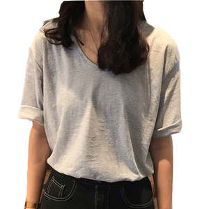 Camiseta Promocional Lisa al por Mayor, Personalizable con Tinte, Cuello en V, 100% Algodón, para Mujer - Product Image 1