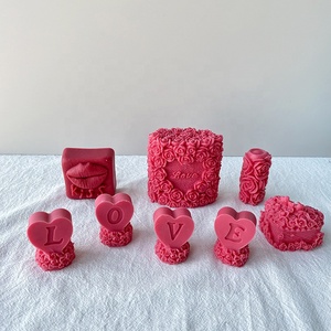 Saint Valentin Amour Lèvres Rose Cylindrique Aromathérapie Bougie Silicone Moule Amour Coeur Forme Chocolat Gâteau Décoration Moule - Product Image 3